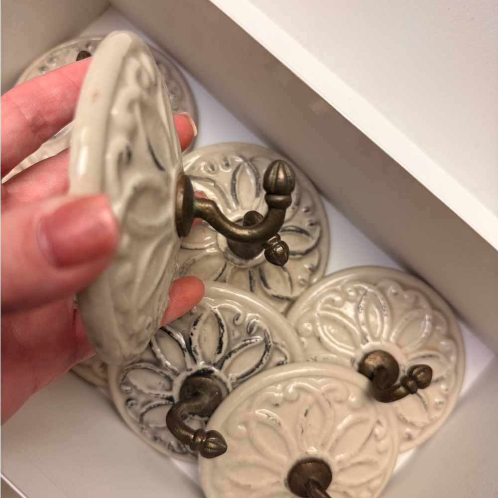 Cost Plus World Market Cream and Black with Bronze Wall Hooks - Picture 2 of 5